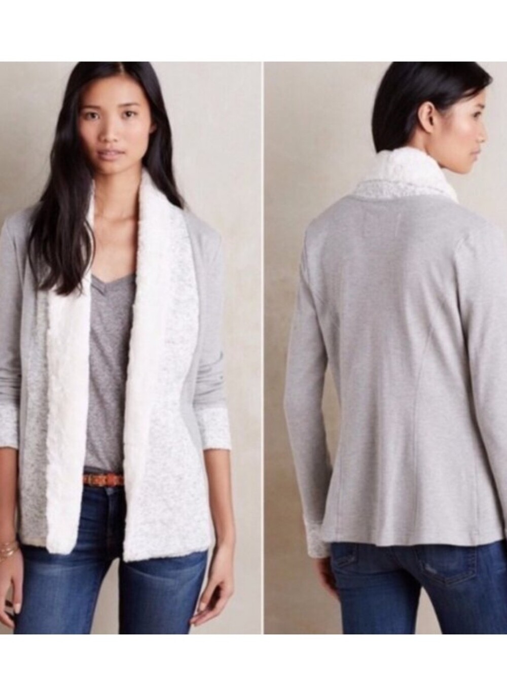 Anthropologie Saturday Sunday Ambrose Knit Open-Front Faux Fur Cardigan XS EUC